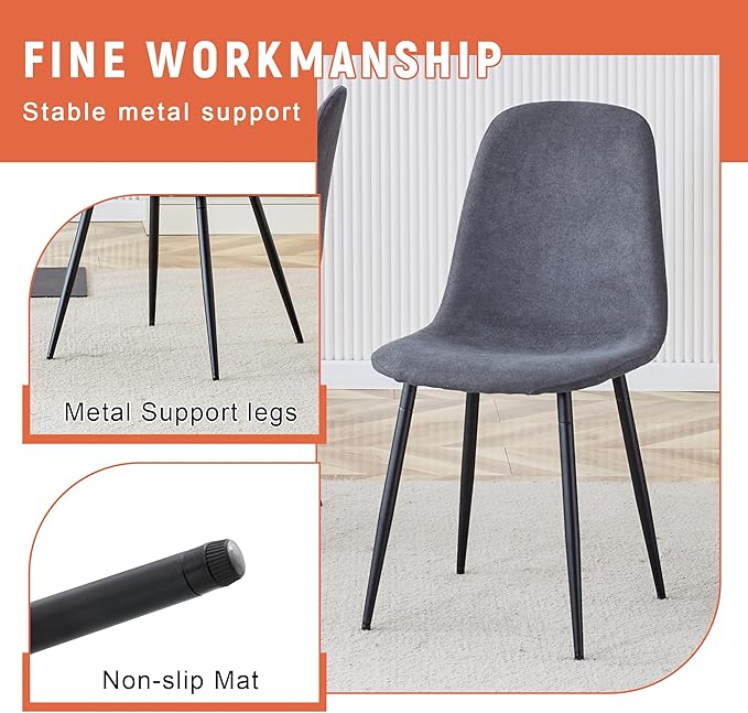 AZmac Round Dining Table Set for 4, Wooden Round Table 5-Piece with Modern Farmhouse Dining Table and 4 Fabric Chairs for Kitchen Dining Room, Wooden Table + 4 Gray Chairs