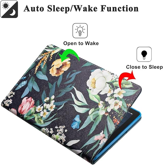 Case for Amazon Fire HD 8 &amp 8 Plus (12th/10th Generation 2024/2022/2020 Release) Pen Holder Premium PU Leather Stand Cover with Smart Auto Wake/Sleep Green Tress
