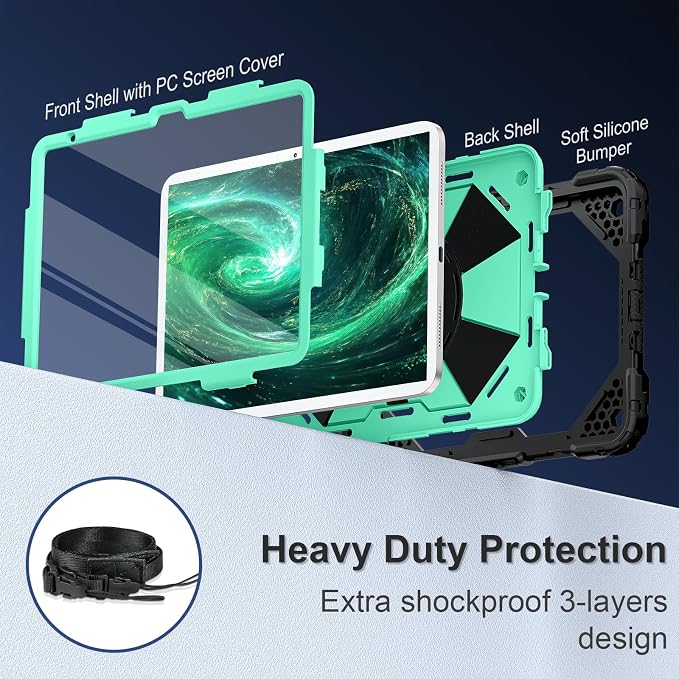 Scnioy Case for iPad (A16) 11th Generation 11 Inch (2025) / iPad 10th Generation Case 10.9 Inch (2022) with 360° Rotating Stand Screen Protector Pen Holder Shoulder Strap Black