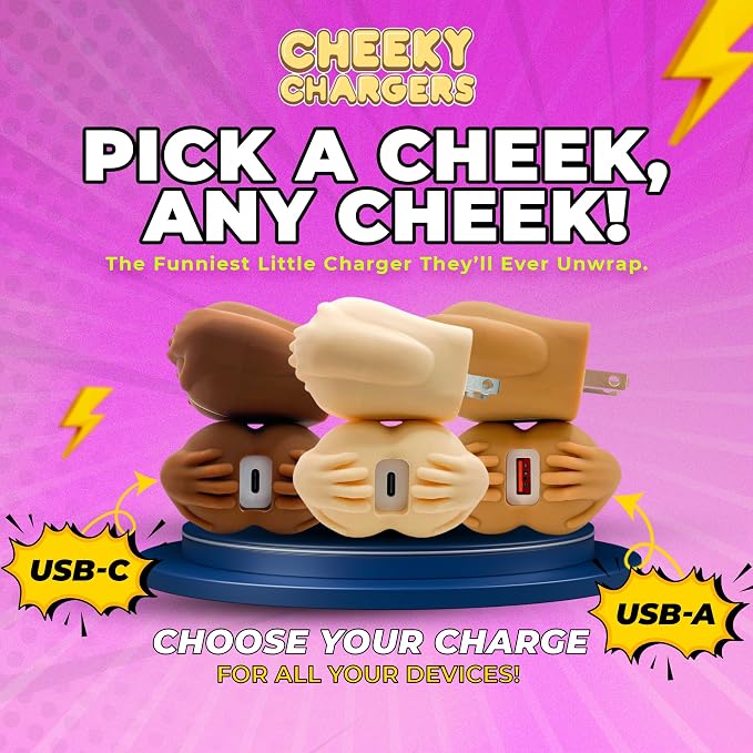 Butt-Shaped Wall Charger Block 20W Fast Charging Power Adapter Funny Gag Gift in Dark Skin Tone USB A