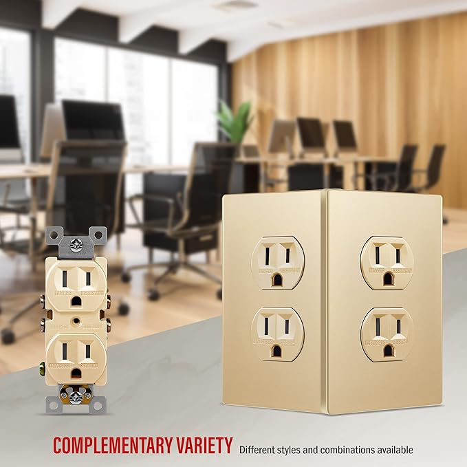 ENERLITES Elite Series Duplex Outlet Receptacle Cover, Screwless Wall Plate, Standard Size, 1-Gang 4.68" x 2.93", Unbreakable Polycarbonate Thermoplastic, UL Listed, SI8821-GD, Gold