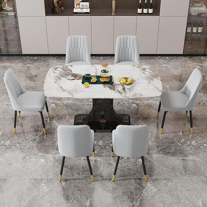 Dining Chairs Set of 8，Modern Dining Chairs, Equipped with PU Leather Backrest Cushions and Black Metal Legs, Suitable for Restaurants, Kitchens, and Bedrooms Dining Room Chairs