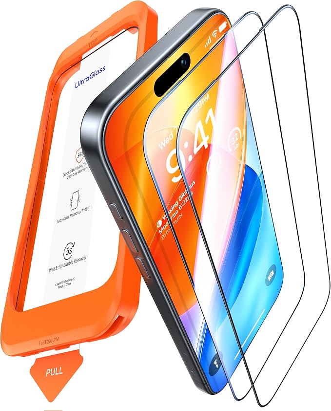 UltraGlass TOP 9H+ Armor for iPhone 15 Pro Max Screen Protector [NO.1 Military Grade Shatterproof] Screen Protector 15 Pro Max Tempered Glass [Longest Durable] Full Coverage 2 Pack