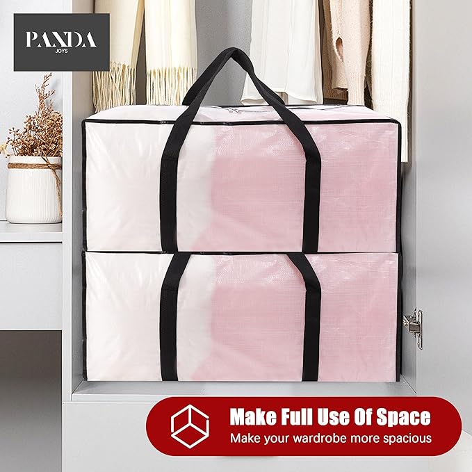 Extra Large Moving Bags with Zippers & Carrying Handles, Heavy-Duty Storage Tote for Space Saving Moving Storage, Fold Flat, Alternative to Box and Bin - 8 Pack, Semi-Transparent