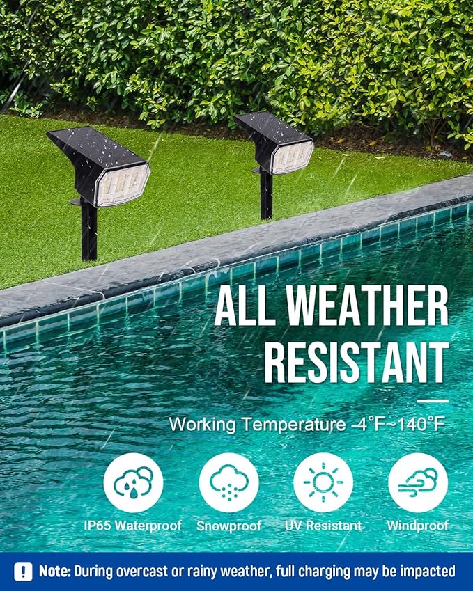 Solar spotlights Outdoor 63 LED 3 Lighting Modes, IP65 Waterproof Lighten Yard Garden House Garage Pathway for Christmas Decorations-6 Pack