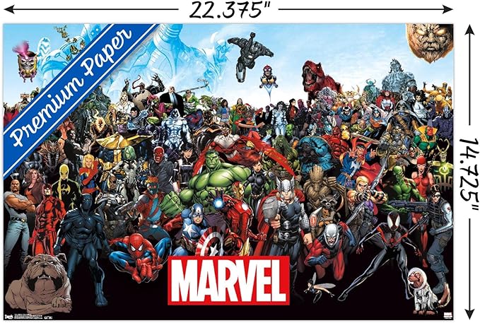Marvel Comics The Marvel Lineup Wall Poster, 22.4L" x 14.7W", Premium Poster & Mount Bundle