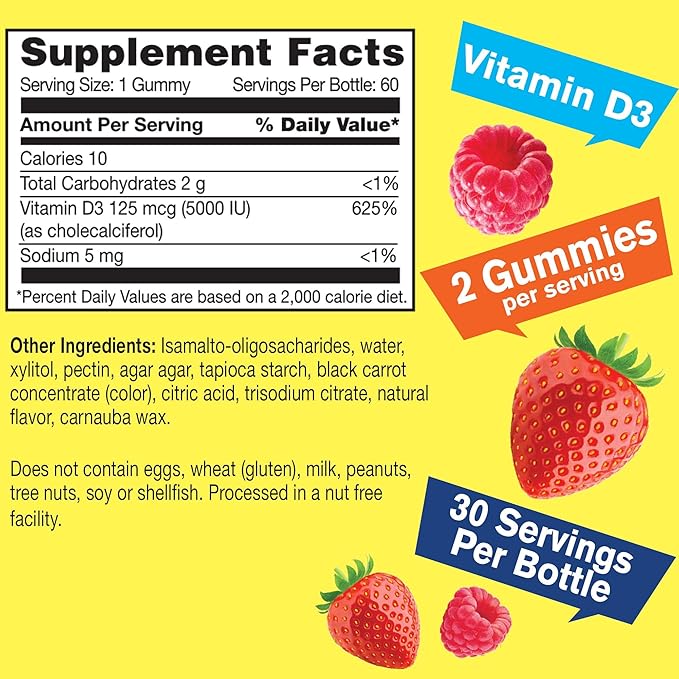 Vitamin D3 5,000 IU Sugar Free + Zinc, Gummies Bundle - Great Tasting, Vitamin Supplement, Gluten Free, GMO Free, Chewable Gummy