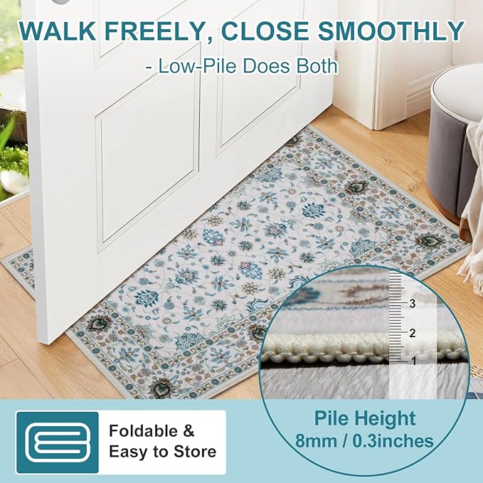 WILLSUN Washable Area Rugs, 8x10 Non-Slip Boho Large Area Rugs for Living Room, Bedroom, Machine Washable Vintage Rug, Indoor Floral Print Carpet for Home Decor, Kid & Pet Friendly Mat