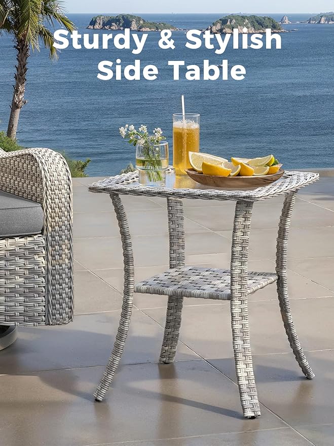 15 Piece Outdoor Wicker Rattan Sectional Sofa Set with Swivel Chairs, 12-Seats Patio with 4" Thickened Cushions & Coffee Table, All-Weather PE Rattan for Garden, Backyard, Porch, Grey