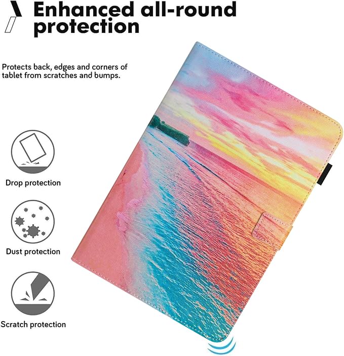 Universal Case for 10 Inch Tablet Multi-Angle Viewing Stand Case for 9.5-10.5 Inch Tablet Premium PU Leather Folding Stand Cover with Pen Holder &amp Multiple Angles Stand - Beach
