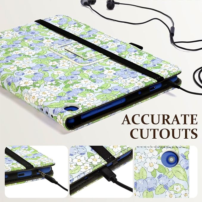 Fancity Case for Kindle Fire HD 10/10 Plus 13th/11th Generation 2023/2021 | Premium PU Leather Protective Case with Adjustable Angles Auto Wake/Sleep Hand Strap for Fire HD 10/10 Plus Black Floral