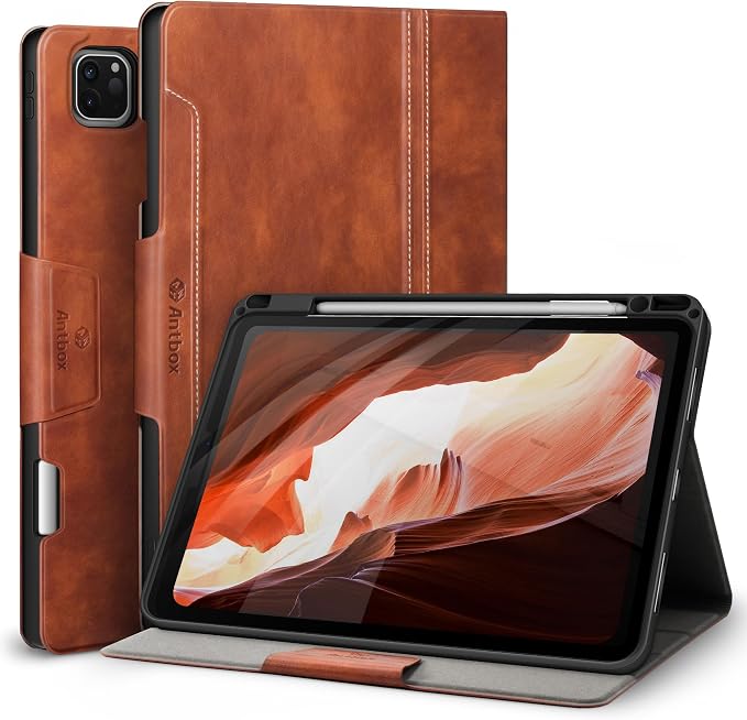 Antbox Case for iPad Pro 11 inch 4th/3rd/2nd/1st Generation Black | Vegan Leather with Pencil Holder Auto Sleep/Wake Function iPad Pro 11 Cover