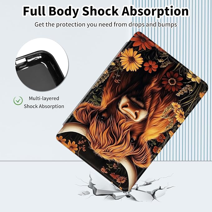 for Samsung Galaxy Tab A9 Plus Case 11 Inch 2024 2023 (SM-X210/X216/X218)360 Degree Rotating Smart Cover Case with Auto Sleep/Wake-Beautiful Highland Cow