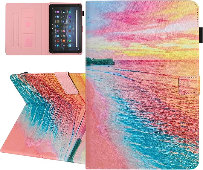 Universal Case for 10 Inch Tablet Multi-Angle Viewing Stand Case for 9.5-10.5 Inch Tablet Premium PU Leather Folding Stand Cover with Pen Holder &amp Multiple Angles Stand - Beach