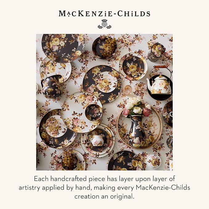 MACKENZIE-CHILDS Enamel Pinch Bowl, Small Bowl for Cooking Ingredients, 1.5-Cup Capacity, Wild Rose White