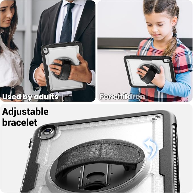 Case for iPad (A16) 11th Generation 11 inch 2025 Lightweight Rugged Dual-Material Design 360° Rotating Adjustable Leather Hand Strap Foldable Kickstand Durable with Full ProtectionBlue