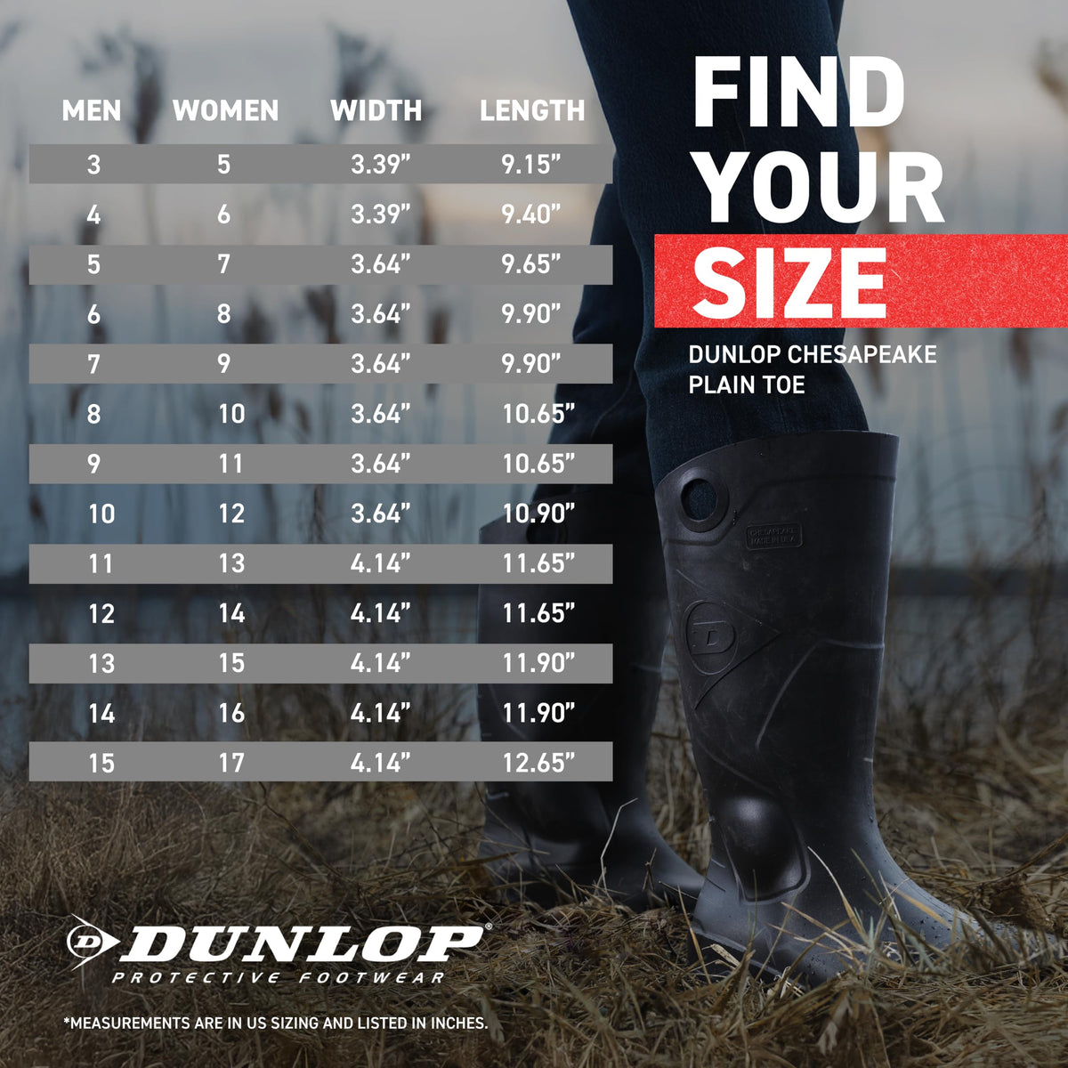 DUNLOP Chesapeake Rubber Boots Plain Toe for Men & Women – PVC - Waterproof - Lightweight Garden, Fishing & Rain Boots with Wide Calf – Black – Size 3–24