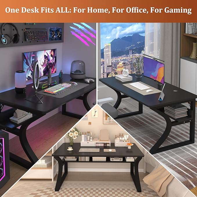 AZN Computer Desk, 47'' Computer Desk, Home Office Desks w/Storage, Home Office Desks w/U-Size Metal Frame for Home Office Bedroom, Study Writing Work Table w/Water-Resistant, Scratchproof Surface