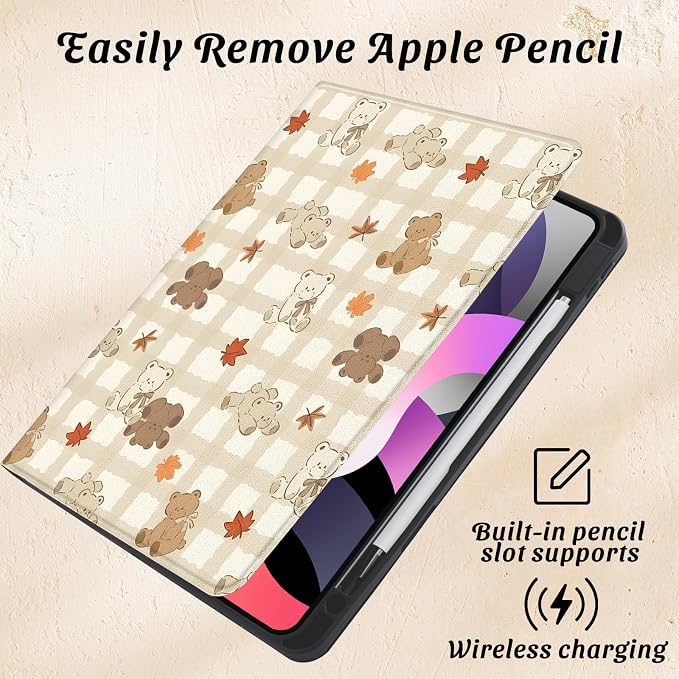 Cute Maple Bear Case for 10.2 iPad 2019/2020/2021(7th/8th/9th Gen) with Pencil Holder Auto Wake/Sleep Leather Soft TPU Back Cover for Women Girls