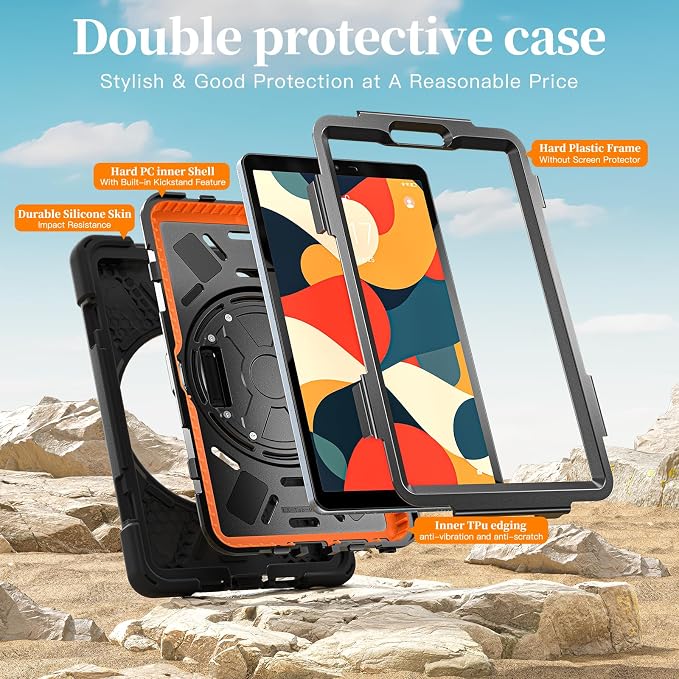 Case for Galaxy Tab S10 FE+ 13.1 2025 with Screen Protector+360 Rotating Hand Strap&ampStand+Shoulder Strap (Black)