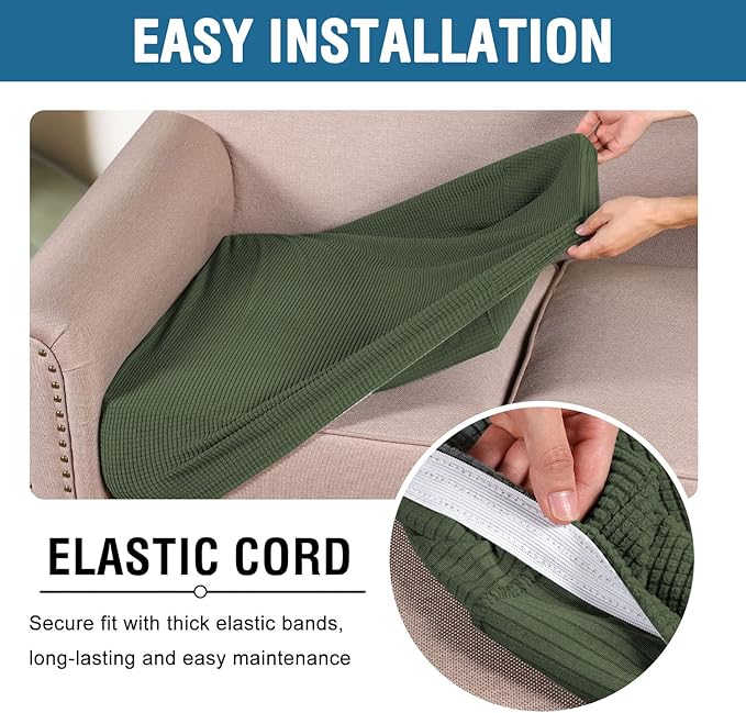 H.VERSAILTEX Super Stretch Individual Seat Cushion Covers Sofa Covers Couch Slipcover Sets Thick Jacquard Textured Twill Fabric (3 Piece Sofa Cushion Covers, Bronze Green)