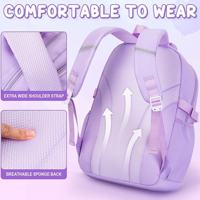 Fimibuke Backpacks for Girls, 3 PCS Waterproof School Backpack with Lunch Box & Pencil Pouch for Kids Teen Girl, Cute Bookbag School Bag for Elementary Middle High School Student Ages 6+(Blue)