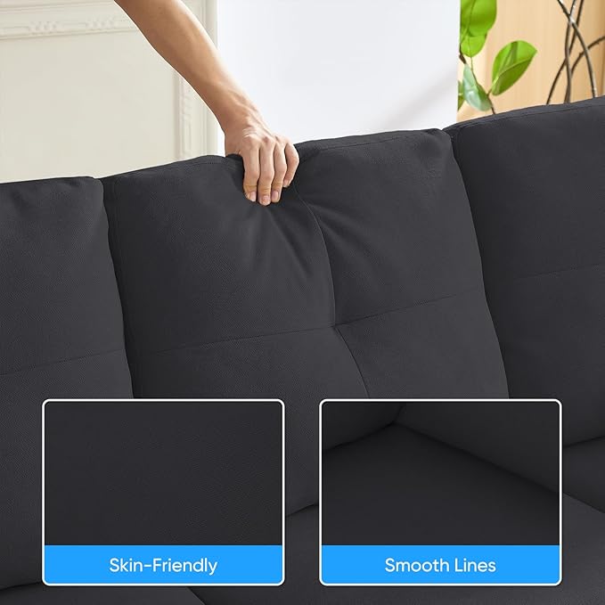 PUREMIND Sectional Couches for Living Room, Modern Snow Velvet U-Shaped Sofa Couch with Double Chaise, Upholstered 4 Seater Home Sofa for Living Room, Apartment, Office, Dark Grey