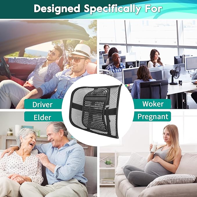Samyoung 2 Pack Mesh Back Lumbar Support, Back Support Seat Cushion with Breathable Mesh for Office Chairs Car 12” x 16”
