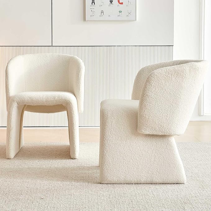 Barrel Dining Kitchen Chairs Set of 2, Modern Mid Century Living Room Chairs Upholstered Round Backrest Accent Side Chairs Comfortable for Dining Room, Cafe, Off White