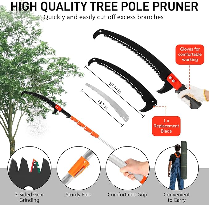 Outvita 7-24FT Telescoping Pruning Pole for Tree Trimming, Aluminum Manual Pole Saws for Tree Trimmer with Telescopic Extension Pole 1 Scissors 2 Blade
