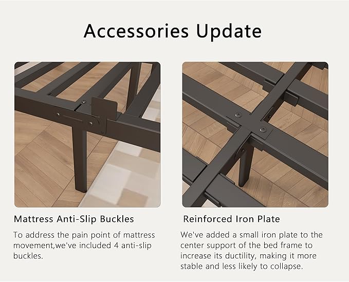 Full Size Bed Frame 12 Inch, Black Metal Full Bed Frame No Box Spring Needed, DIY Headboard Holes, Heavy Duty Steel Support 3500 LBS, Noiseless, Round Corner Legs, Storage Space, Easy Assembly