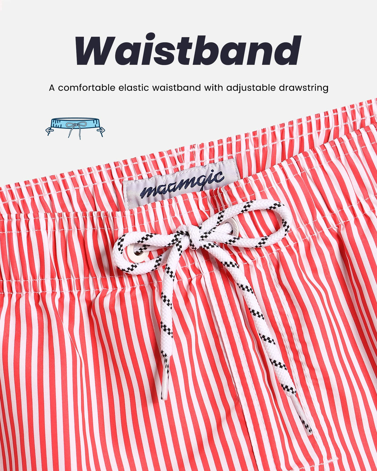 maamgic Mens Swim Trunks Quick Dry Swim Shorts with Mesh Lining Funny Swimwear Bathing Suits 7inch Red Striped XX-Large