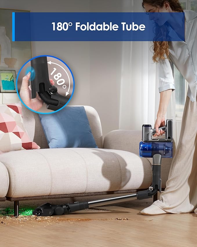 Tineco Pure ONE S70 Cordless Vacuum Cleaner, 200AW Powerful Suction, 3D Sense Pro Cleaning System, 6-Stage Filtration with 95min Runtime, Zero Tangle Brush with 180° Foldable Tube (Blue-Gray)