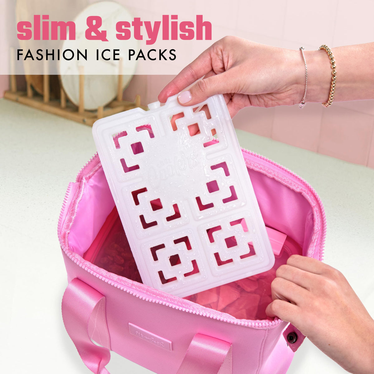 Cool Coolers XL Fashion Ice by Fit & Fresh, 3pk Ice Blocks for Lunchboxes, Quick Freeze, Space Saving, Stylish Reusable Freezer Packs for Coolers, Pearl White