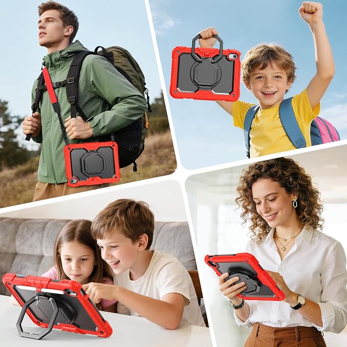 SEYMAC stock Handle Case for iPad (A16) 11th / 10th Gen 11'' /10.9'' Black | Full-Body Drop Protection Shockproof Case Pencil Holder Screen Protector 360 Ring Handle Stand 2025/2022 Released