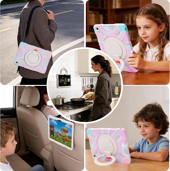 Pepkoo Triple Shock-Absorbing Protective Case for iPad (A16) 11th/10th Gen | Comfortable Heavy-Duty Kids Protective Case With Tactile Sensation With Handle Shoulder Strap (Black)