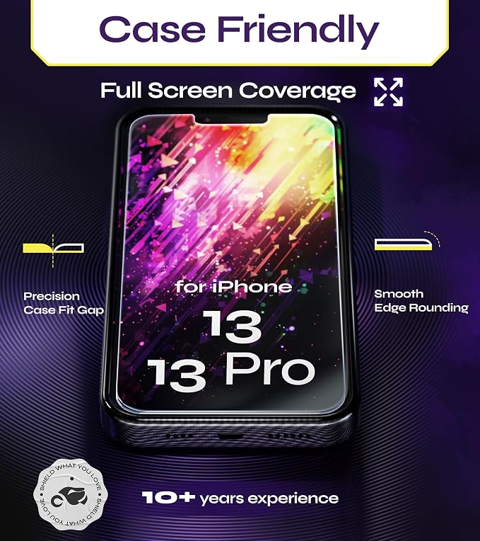 for iPhone 13 &amp 13 PRO Screen Protector (2Pack) Easy Auto-Dust &amp Align Install Kit 6.1 Tempered Glass 9H Hardness Ultra HD Clear Case Friendly WonderShield