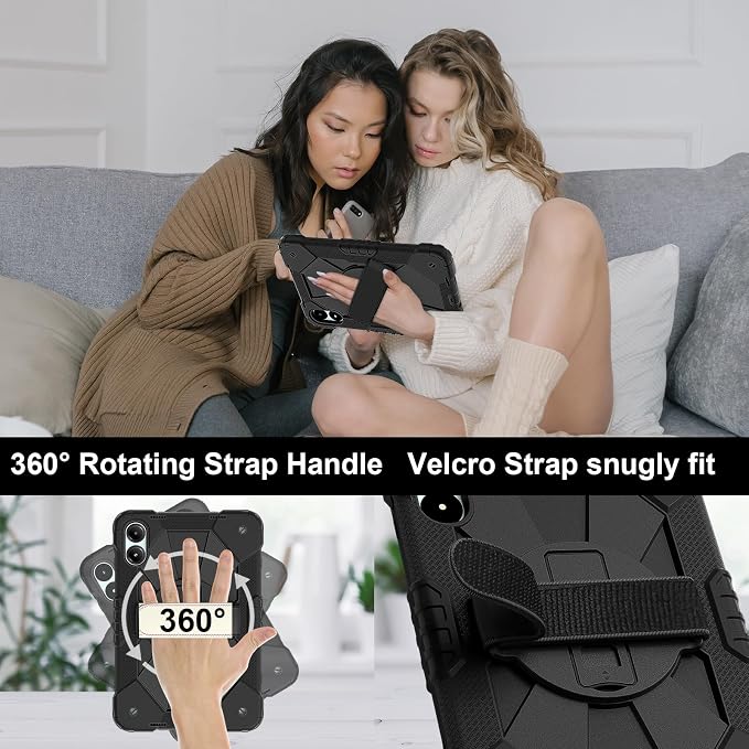 for Xiaomi Redmi Pad Pro 12.1/Xiaomi Poco Pad 12.1 Case with with Kickstand/Hand Strap/Rotating/Shoulder Strap (Black/Black)