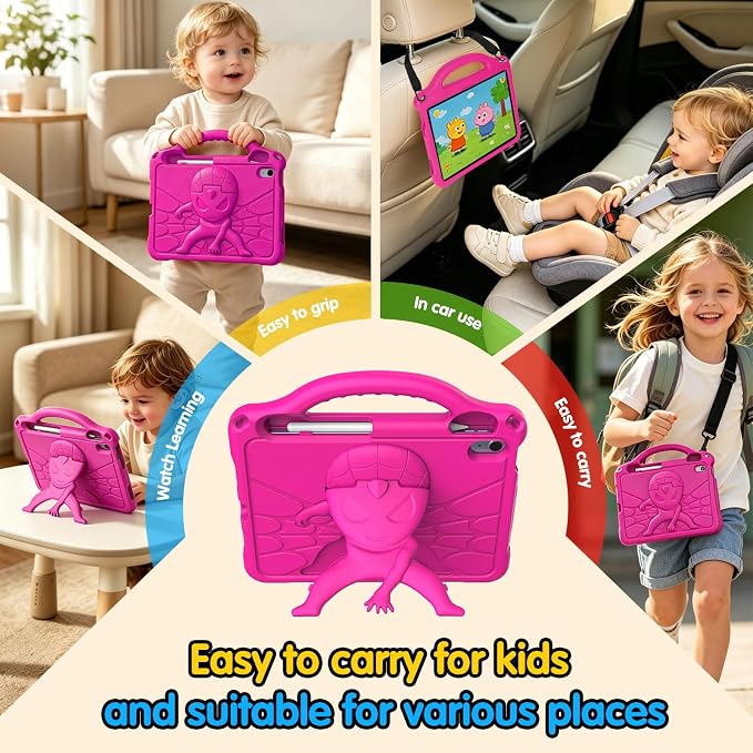 DJ&ampRPPQ Kids Case for iPad A16 11th Generation 2025/iPad 10th Generation 2022 with Screen Protector Shockproof Handle Stand Cover with Pencil Holder iPad 11th/10th Generation Case for KidsBlack