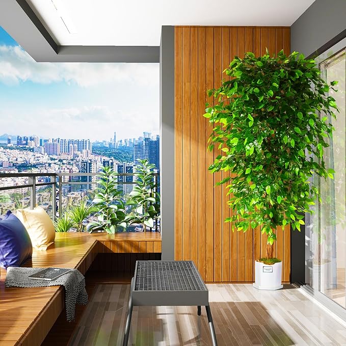 7ft Artificial Ficus Silk Tree (82in) with Plastic Nursery Pot Faux Tree, Fake Plant for Office House Farmhouse Living Room Home Decor (Indoor/Outdoor)