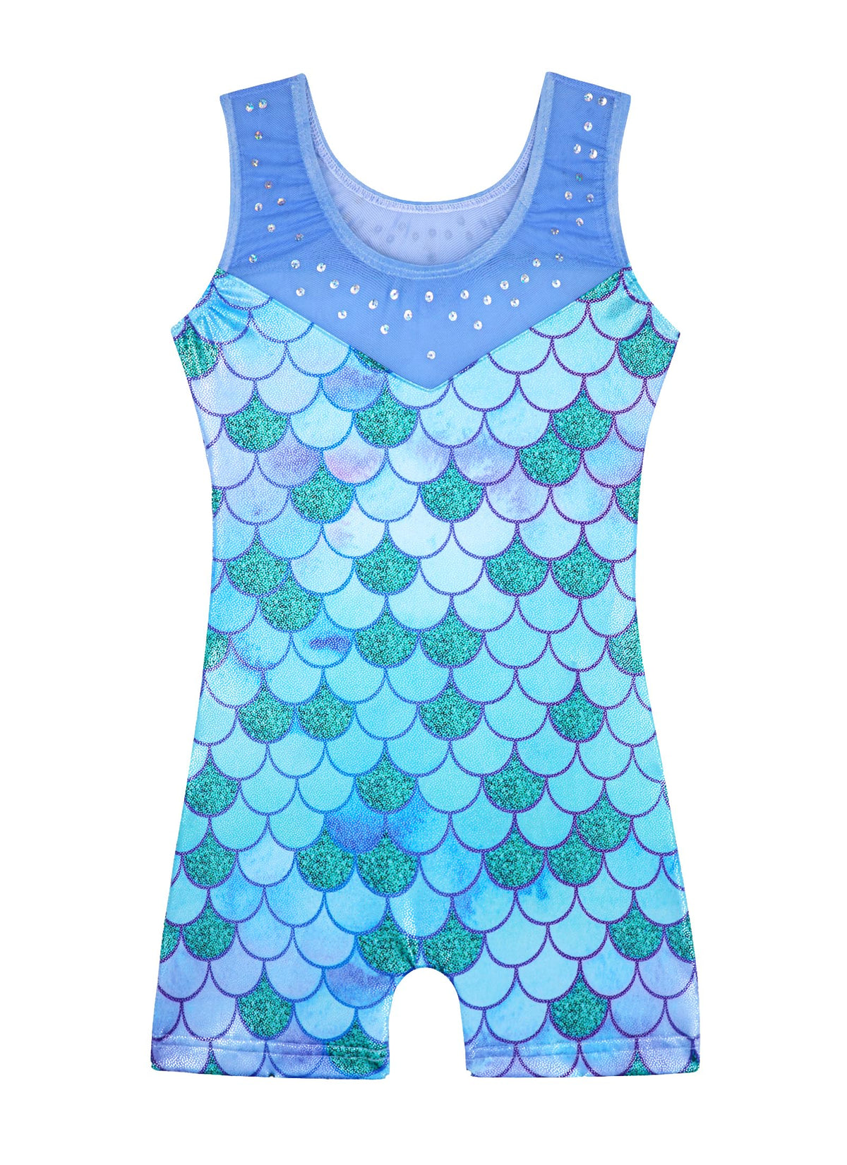 HOZIY Leotards for Girls Gymnastics Size 8-10 Years Green Mermaid Mesh Strap Spliced Rhinestone Sequins Tumbling Outfits Biketard Practice Ropa De Niña Para Gimnasia Suit