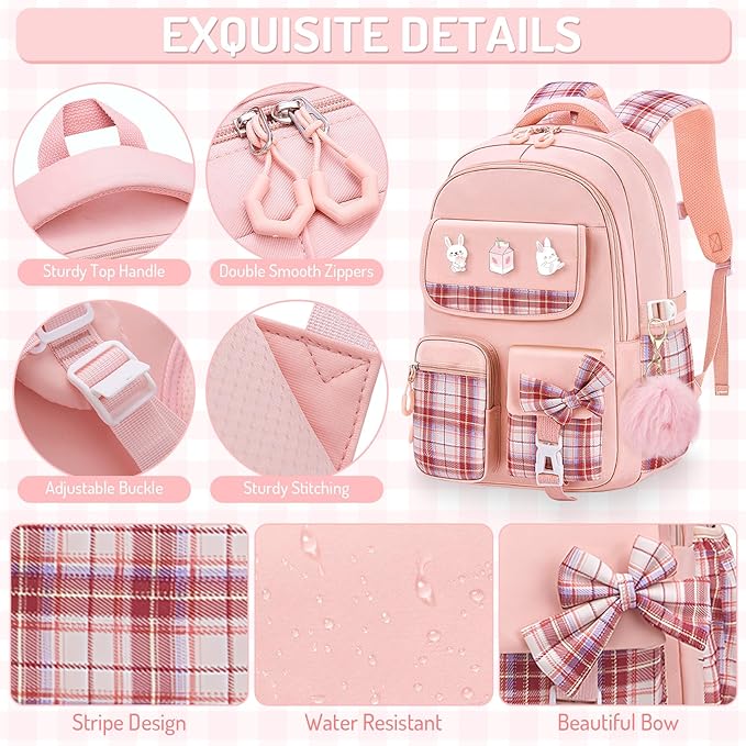 School Backpacks for Girl - 5PCS Cute Girls Backpack with Lunch Box Set for Kids Teens Elementary Middle School,18" Large Capacity Bookbag with Multiple Pockets,Perfect for Travel and School