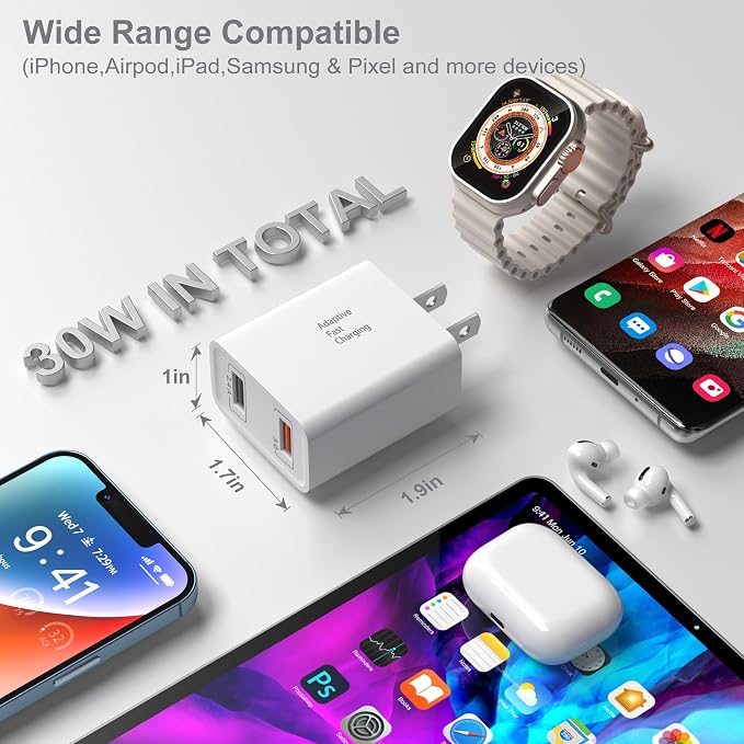 Dual USB Wall Charger Costyle 3 Pack 30W 2 Ports Adaptive Fast Charging Block Quick Fast Charger 3.0 &amp 5V 2.4A Wall Plug Compatible iPhone 13 12 11 XS MaxGalaxy A16 S10 S9Note 9 10Pixel (Black