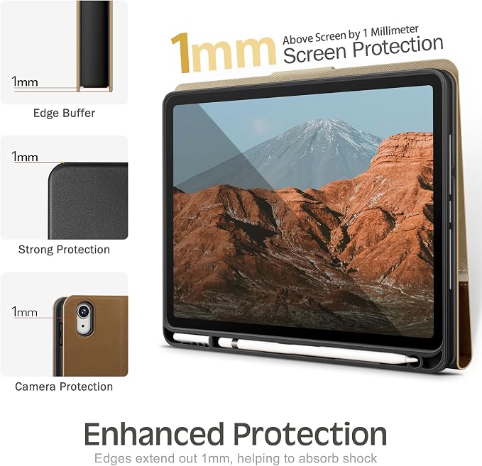Case for iPad (A16) 11th Gen 11-inch iPad 10th Gen 10.9-inch | with Pencil Holder PU Leather Protective Cover Auto Sleep/Wake Multi-Angle Viewing/Typing Stand Magnetic Closure Beige