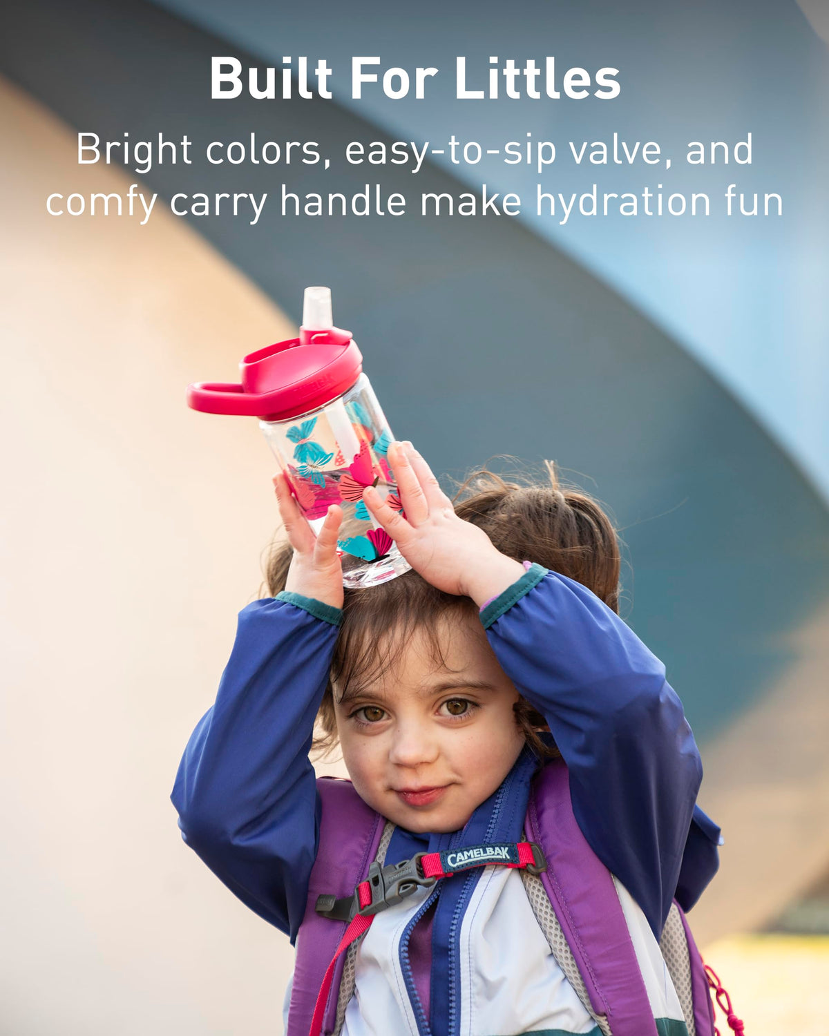 CamelBak Eddy+ Kids Water Bottle with Bite Valve Straw, Leak‑Resistant Easy‑Sip Design for Everyday Hydration, 14oz, Razzle Rainbows