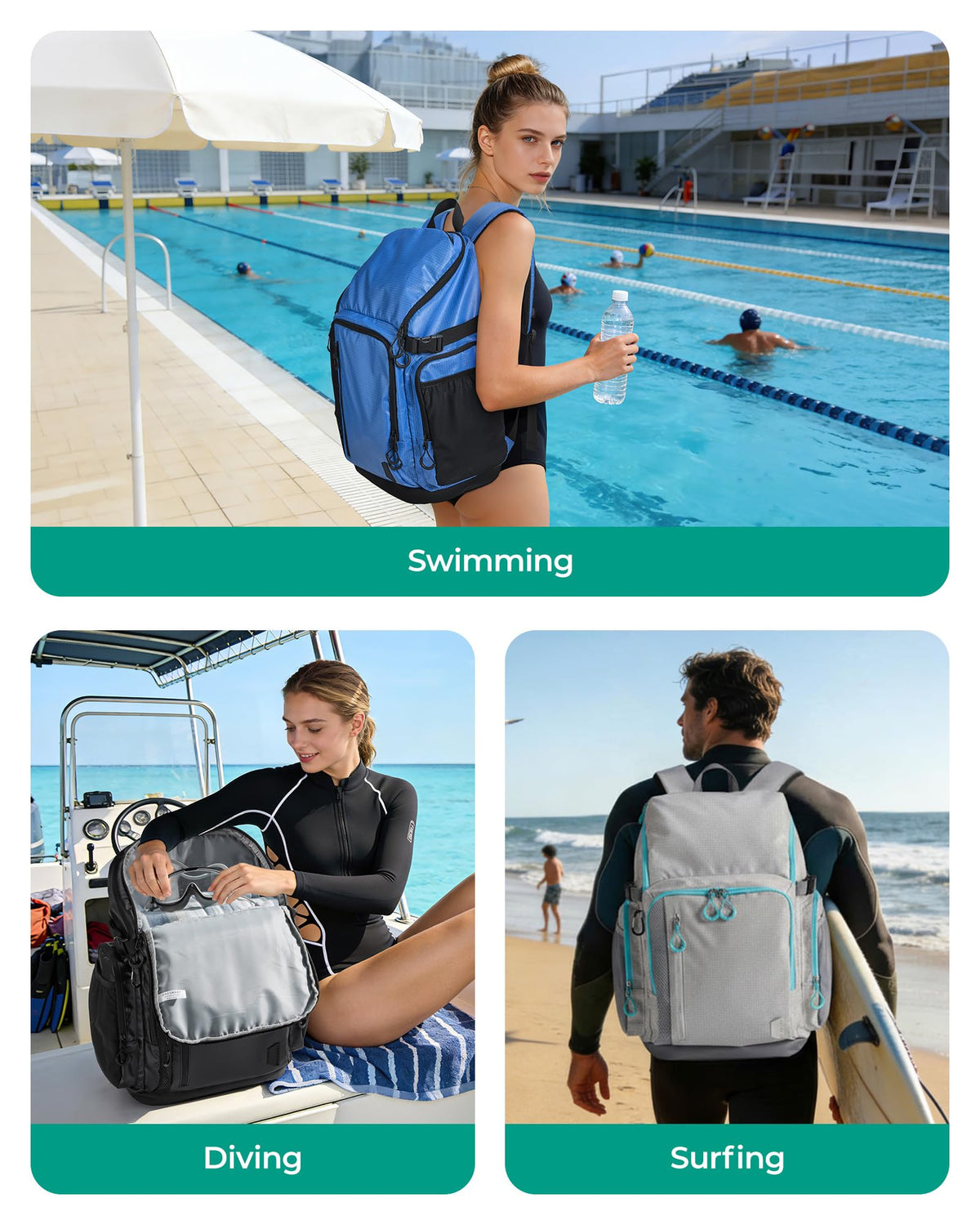BAGSMART 35L Waterproof Swim Gym Bag with Shoe Compartment & Wet Pouch