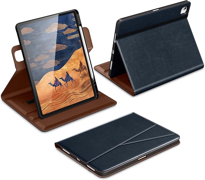 DTTO for iPad Air 13 Inch Case M4 / M3 / M2 (2026/2025/2024) 360 Degree Rotating Premium Leather Folio Stand Cover with Pencil Holder Brown