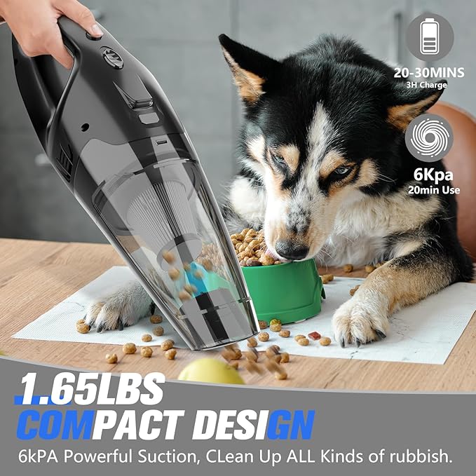 Handheld Vacuum Cordless Rechargeable with LED Light, Car Vacuum Portable Cordless, Hand Vacuum Cleaner Car Seats, Home, Quick Cleanup, Strong Suction, Lightweight, Includes Crevice Nozzle & Brush