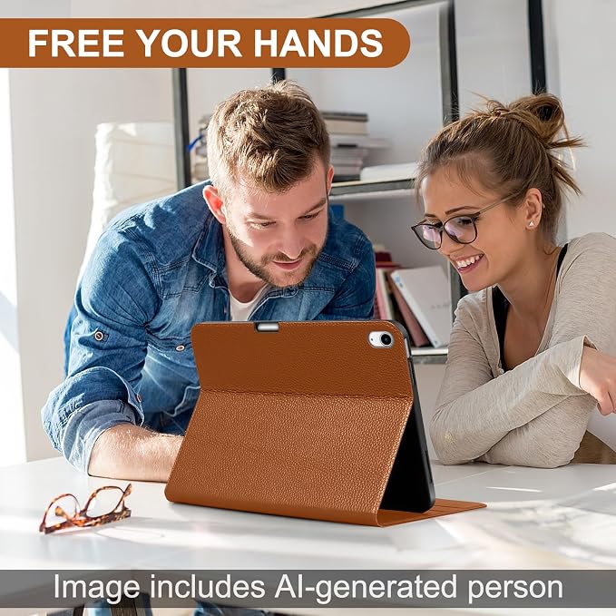 Genuine Leather Case for iPad 11th Gen 11/10th Gen 10.9 Black | Pencil Holder Adjustable Stand Auto Wake/Sleep Shockproof