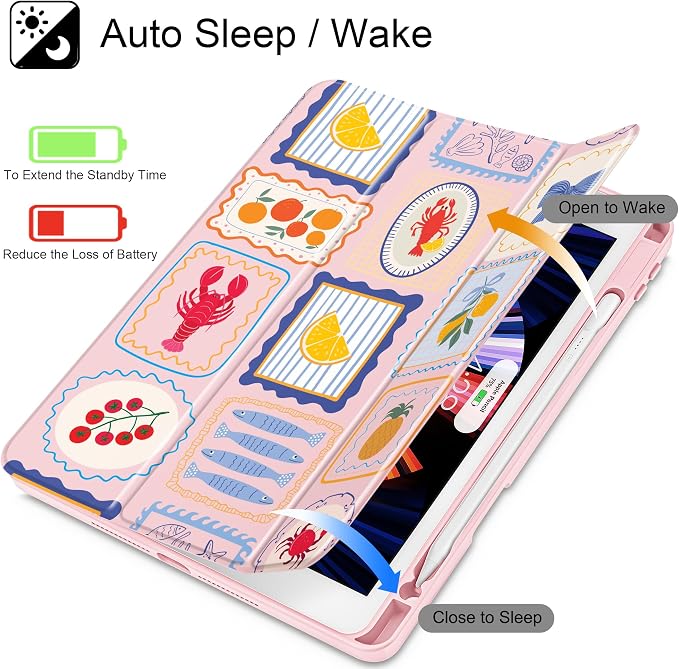 Case for iPad 9th/8th/7th Generation 10.2-Inch (2021/2020/2019 Release) with [Built-in Pencil Holder] Shockproof Cover with Clear Transparent Back Shell &amp Auto Wake/Sleep - Blue Bows